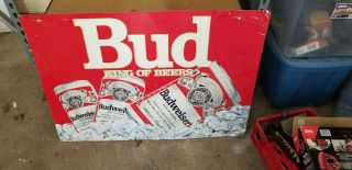 Vintage 1987 Budweiser Tin Sign Large 35 3/4 X 25 1/2 Bud King Of Beers Embossed