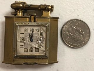 Rare Vintage Art Deco Triangle Lift Arm Clock Cigarette Lighter Collectors