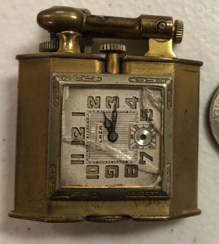Rare Vintage Art Deco Triangle Lift Arm Clock Cigarette Lighter Collectors 2