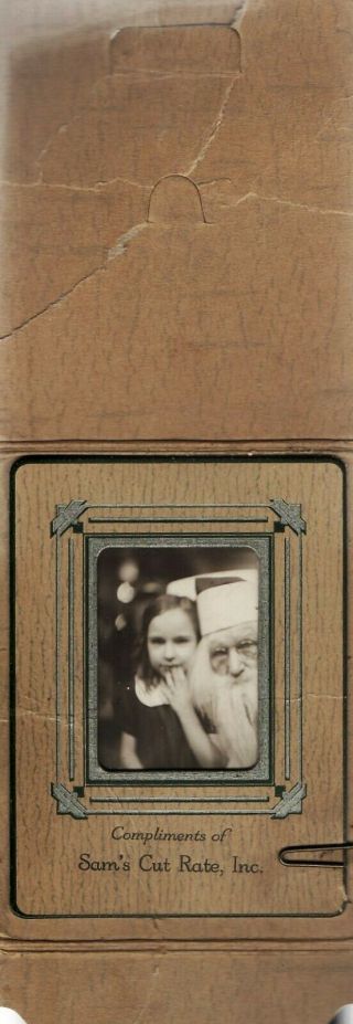 Vtg Photobooth - Cute little Girl w/Department Store Santa - Christmas 1930s - 40s 2