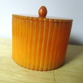 Bakelite Catalin Large Round Ribbed Box With Lid - " Minerva "