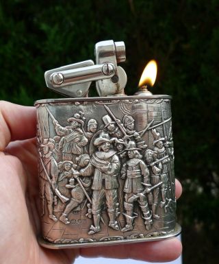 Vintage Kw Semi Automatic Sterling Silver Jacket Table Petrol Lighter