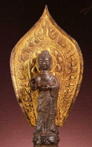 Buddha: Antique Chinese Northern Wei Dynasty Style,  Gilded Iron,  15 " Tall,  1800s