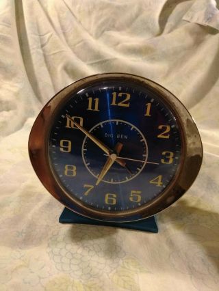 Vintage Blue Big Ben Westclox Alarm Clock