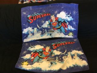 4 Pc Vintage Superman Bed Sheets Twin Set,  2 Pillowcases 1978 Dc Comics,  Bibb