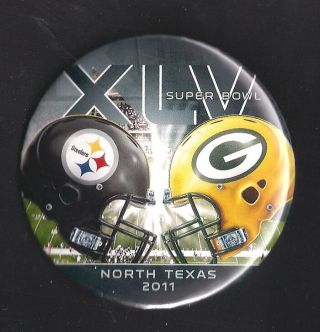 2011 Bowl Xlv Green Bay Packers Vs Steelers Pin Button Dueling Helmets