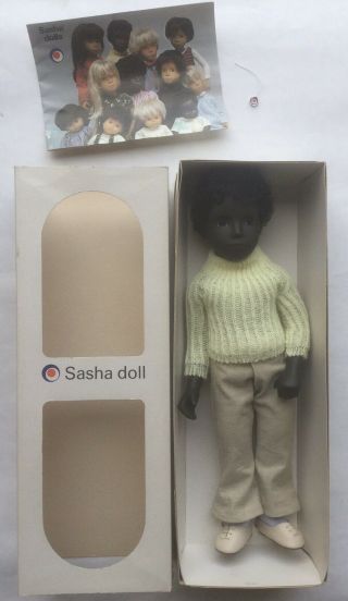 Sasha Vintage 70s Caleb 309 Black Boy Doll Yellow Sweater Box Tag African 16.  5 "
