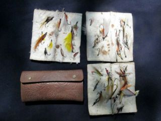 Vintage Tooled Leather Fly Fishing Wallet & @70 Streamers
