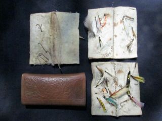 Vintage Tooled Leather Fly Fishing Wallet & @70 Streamers 2