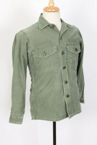 Vintage 60s Us Army Og - 107 Cotton Sateen Uniform Shirt Od Usa Mens Size Small