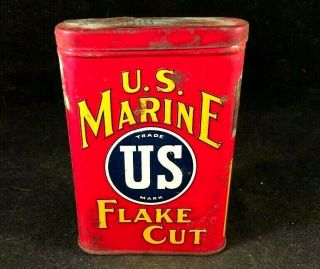 Vintage U.  S.  Marine Flake Cut Tobacco Tin Rare Old Advertising Metal Can Sign