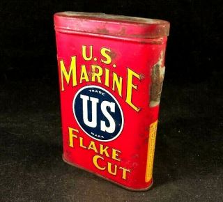 Vintage U.  S.  MARINE FLAKE CUT TOBACCO TIN Rare Old Advertising Metal Can Sign 2