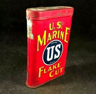 Vintage U.  S.  MARINE FLAKE CUT TOBACCO TIN Rare Old Advertising Metal Can Sign 3