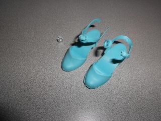 Vintage Supersize Barbie Christie Doll Blue Strappy Heels & Ring Jewelry