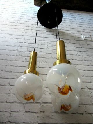 Mid Century Italian Mazzega Murano Triple Hanging Chandelier Lights Mcm Glass