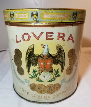 Rare Lovera Cigars Circular Tin Container Made By Liberty Can Co.  Lancaster,  Pa