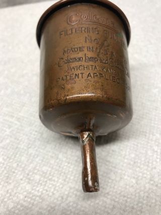 Vintage Coleman Copper No.  0 Filter Funnel For Camp Stove Or Lantern.