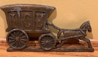 Vintage Aluminum / Antique Brass Plated Horse And Buggy Ice Delivery Emblem
