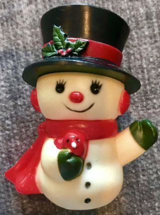 Vintage Very Rare Hallmark Miniature Snowman Waving Holding A Red Bird