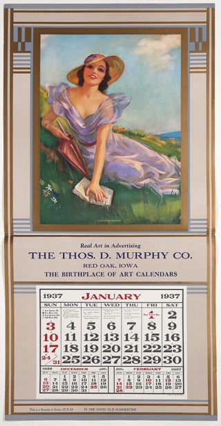 Jules Erbit In The Good Old Summertime Vintage 1937 Tdm Pin - Up Sample Calendar
