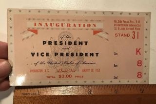 Vintage 1953 President Eisenhower Nixon Inauguration Ticket Washington DC 2