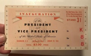 Vintage 1953 President Eisenhower Nixon Inauguration Ticket Washington DC 3