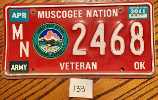 (133) Oklahoma Tribal Indian License Plate Tag - Muscogee Nation Veteran