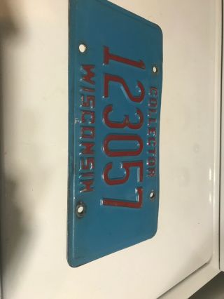 Vintage Red On Blue Collector Wisconsin Auto Car Truck License Plate Tag