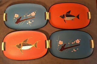 Vintage 1960s Mid Century Modern Serving Trays Wall Art Abstract Set Of 4 Japan