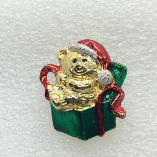 Vintage Bear Christmas Gift Brooch Pin Santa Hat Enamel Costume Jewelry