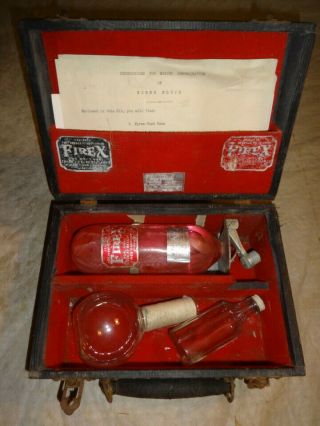 Antique Firex Red Frosted Glass Fire Extinguisher Grenade W/ Box & Paperwork