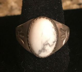 Vintage Southwestern Sterling Silver White Buffalo Turquoise Ring - Size 8 1/2