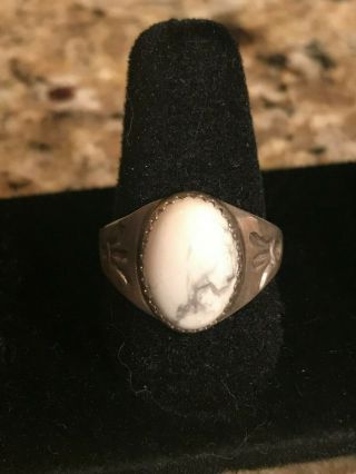 Vintage Southwestern Sterling Silver White Buffalo Turquoise Ring - Size 8 1/2 2