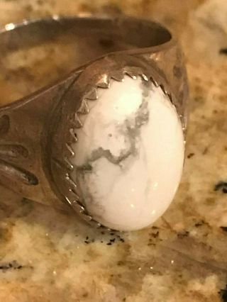 Vintage Southwestern Sterling Silver White Buffalo Turquoise Ring - Size 8 1/2 3