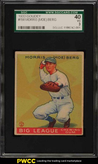 1933 Goudey Moe Berg 158 Sgc 3 Vg (pwcc)