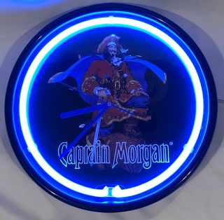 Captain Morgan Neon Wall Clock 15 " Vintage Bright Blue Light