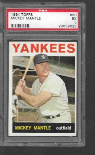 1964 Topps 50 Mickey Mantle Yankees Psa 5 Ex
