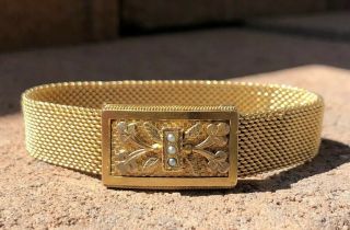 Antique Victorian Etruscan Revival Gold Filled & Seed Peal Floral Mesh Bracelet