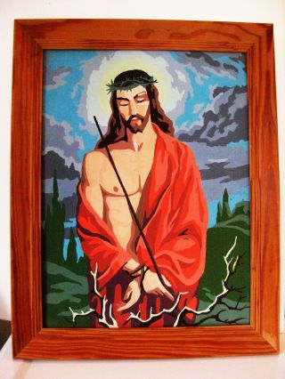 Vintage Jesus Paint By Number Oil Painting Hands Bound 19 " X 15 "