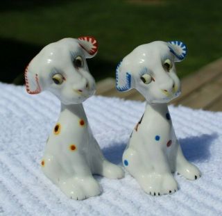 Vintage Polka Dotted White Dogs Salt And Pepper Shakers - Japan