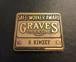 Graves Truck Lines Belt Buckle Safe Worker Award
