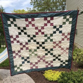 Vtg Handmade Handstitched Quilt Hearts Blanket Patchwork Squares