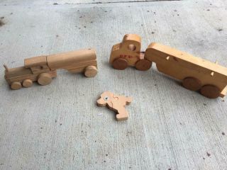 Vintage Hand Made Wooden Toys - One A Train Anoher A Truck And Trailer & A Duck