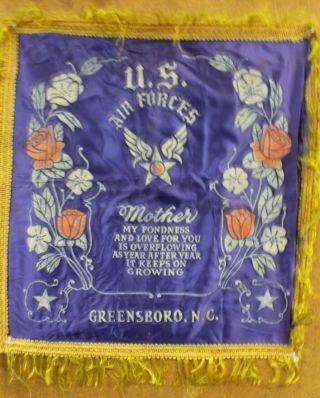 Vintage Military U.  S.  Air Forces Mother Silk Pillow Cover Greensboro N.  C.