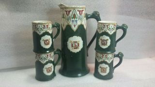 Antique Leisy Brewing Co.  Green Mug & Pitcher Set Circa.  1900