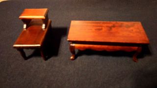 Vintage Miniature Dollhouse Furniture Side Table And Coffee Table Wooden Living