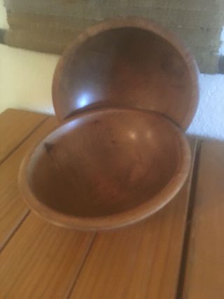 Vintage Set Of 2 Primitive Style Round Dark Wood Wooden Bowls