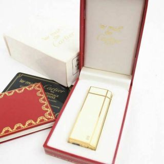 Vintage Cartier Gas Lighter Swiss Made Gold White Lacquer