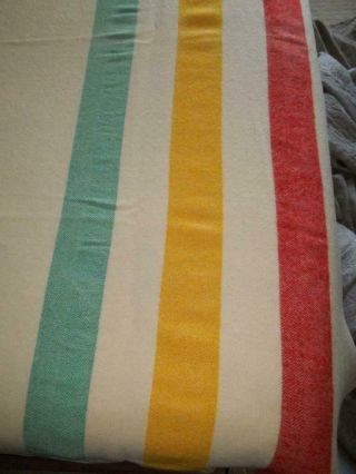 Vintage Wool Twin/Full Blanket 3 Stripes at the Top and Bottom (Red Yellow Aqua) 2