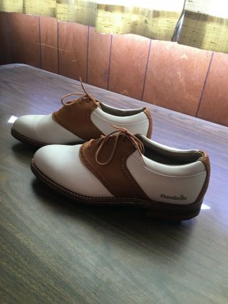 Reebok Mens White Brown Leather Vintage Golf Shoes Size 10.  5